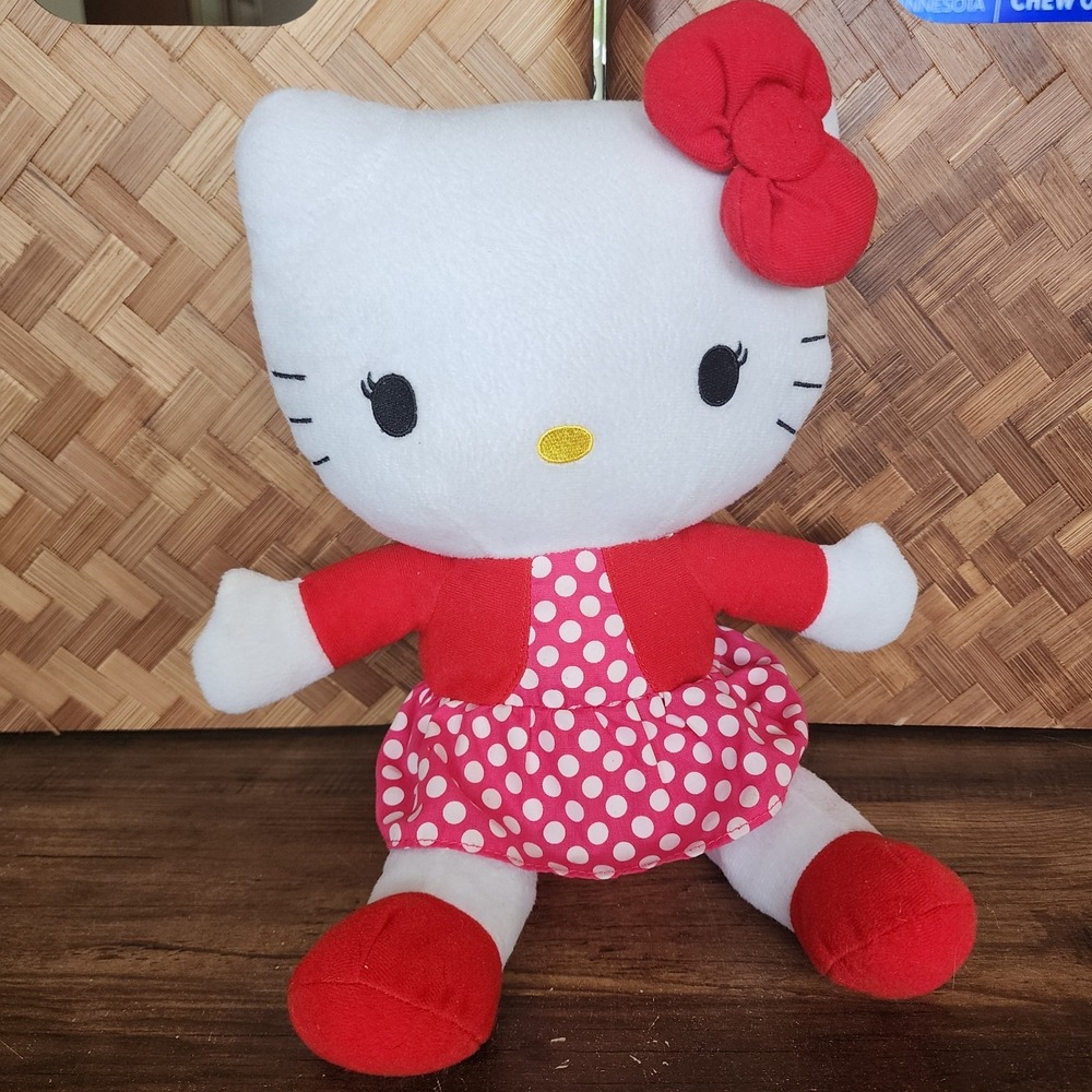 Sanrio Hello Kitty Plush Red Bow 13"‎ Polka Dot Dress Red Jacket Outfit 2012